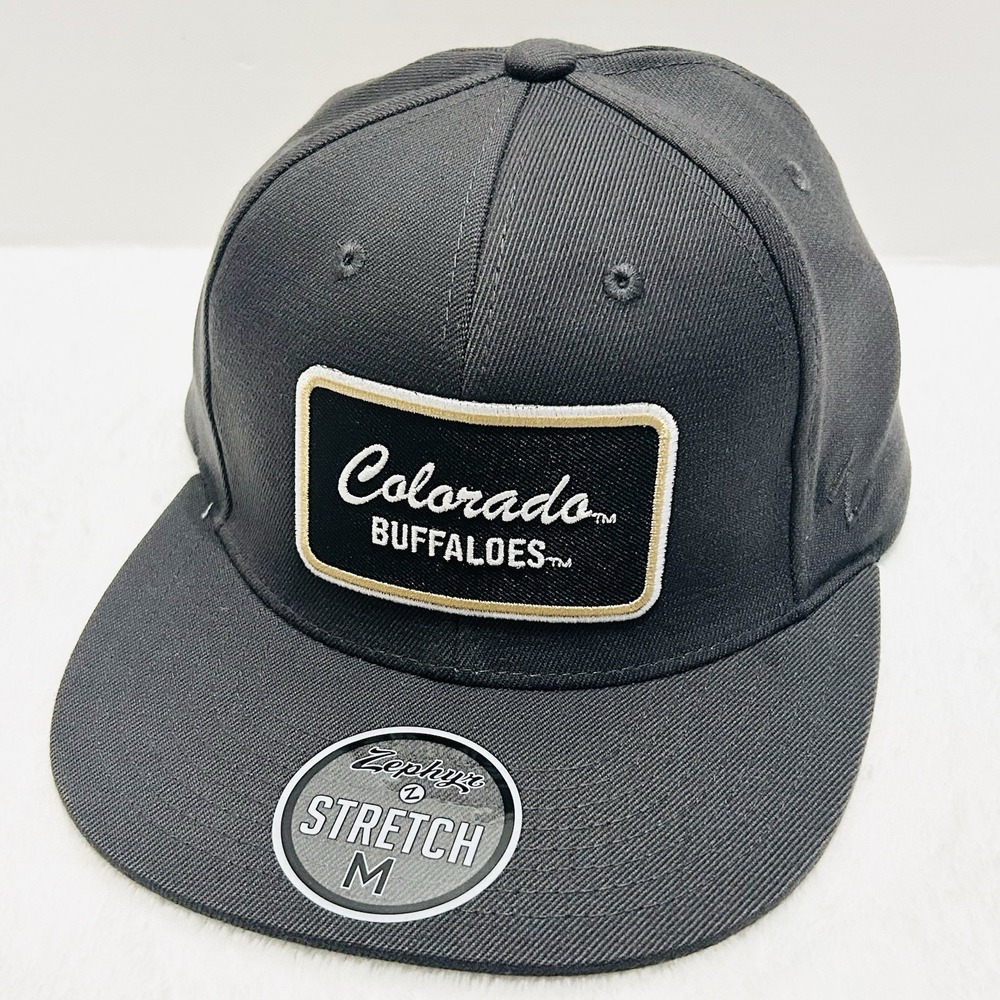 Zephyr Colorado Buffaloes Script Flat Hat Cap‎ Stretch Flex Medium Charcoal NCAA